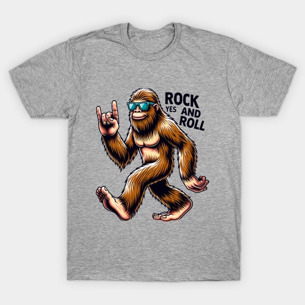 Bigfoot Sasquatch Loves Rock And Roll T-Shirt by Bellinna